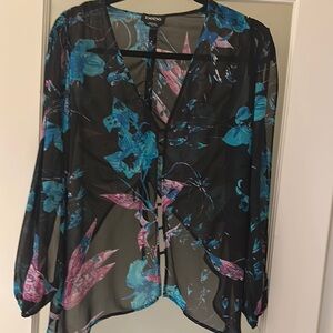Bebe Black and Blue Floral Women's Top